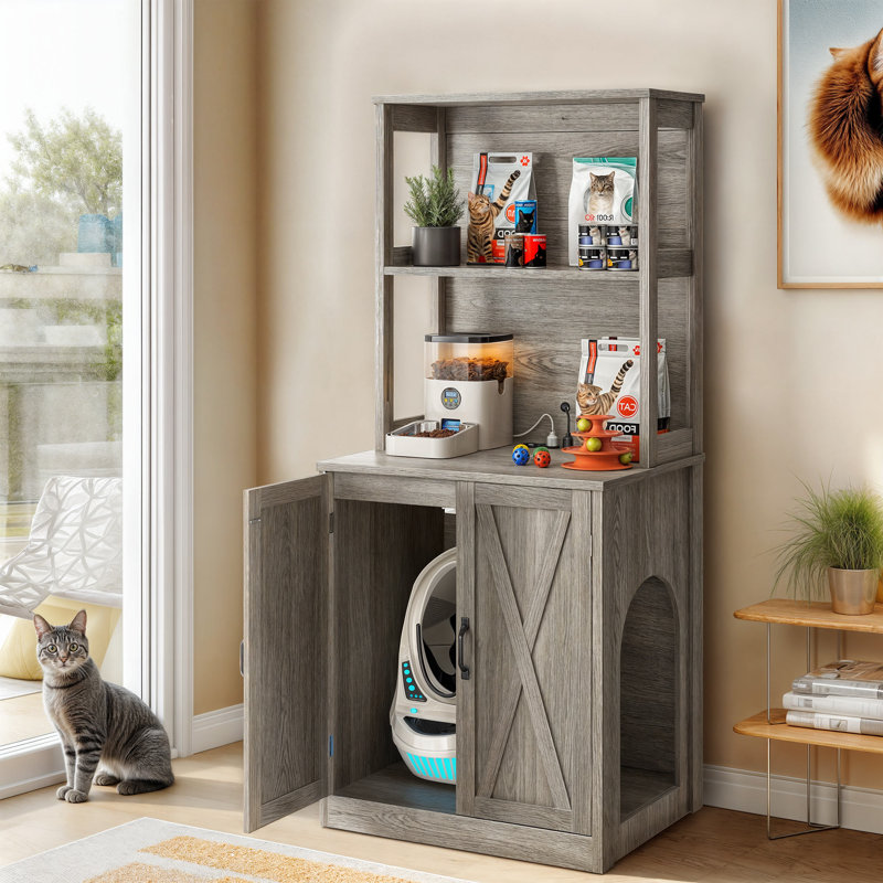 Cat Litter Box Storage Enclosure Furniture Cabinet Table with newest Shutter Doors